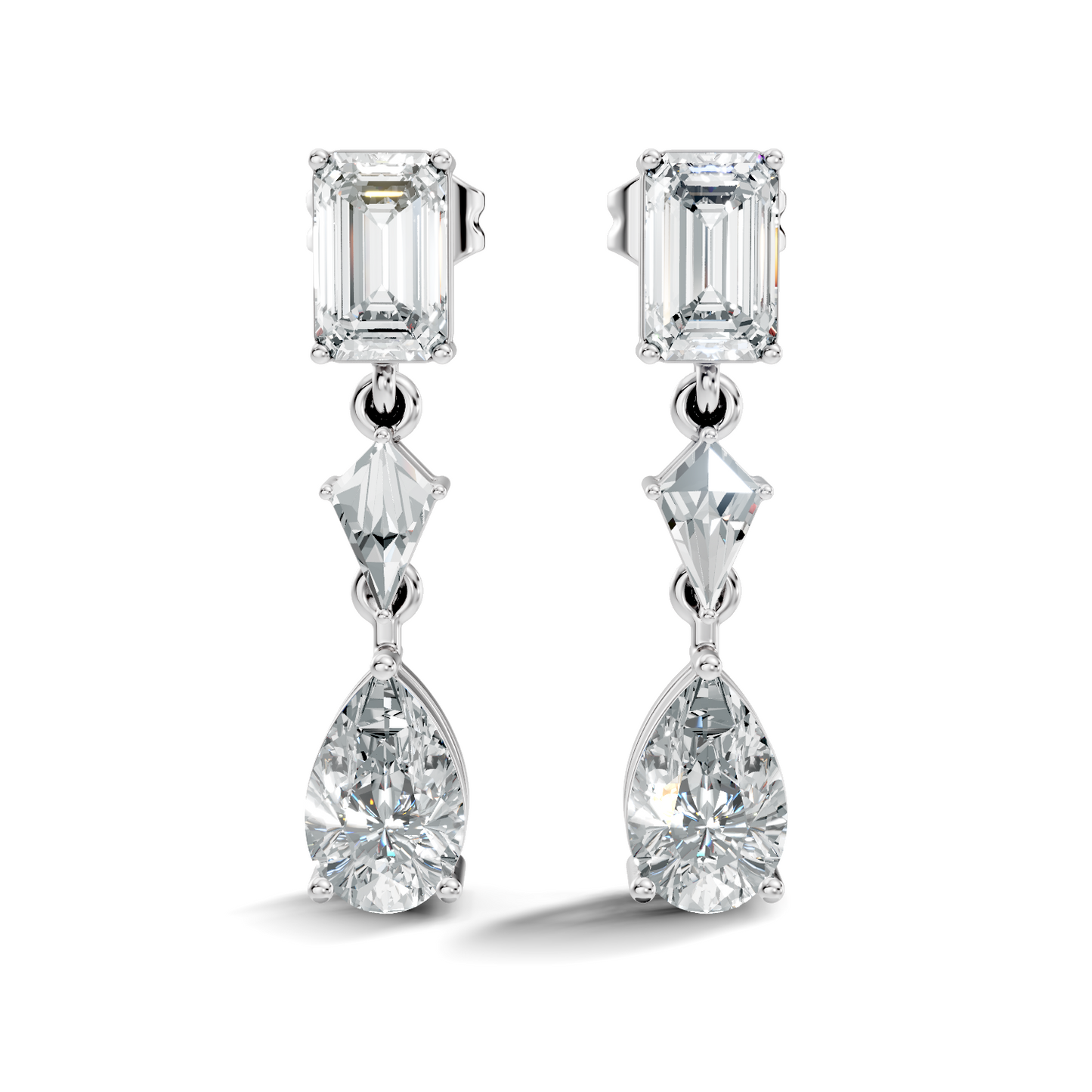 2.20 Ct Kite & Emerald Shape Lab Grown Diamond 14k Solid Gold Pear Drop Classic Studs Earrings