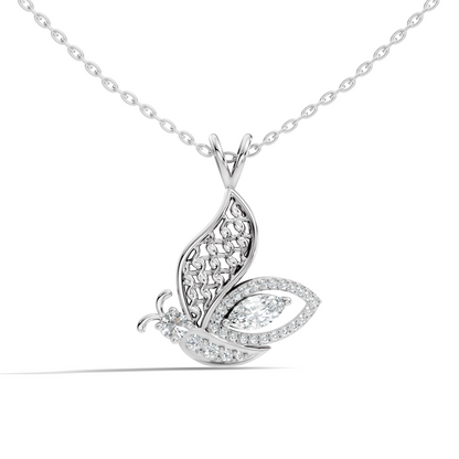 Butterfly Shape Marquise & Round Lab Grown 10k Solid Gold Elegance Minimalist Diamond Pendant For Women