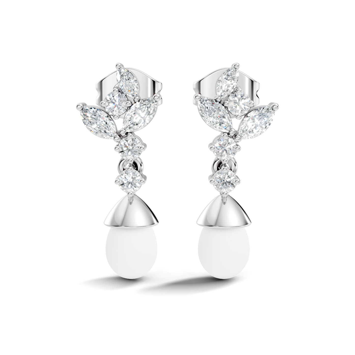 Marquise And Round Shape Natural & Lab grown Diamond dazzling Shinny Diamond Earrings For New Party Wear Look