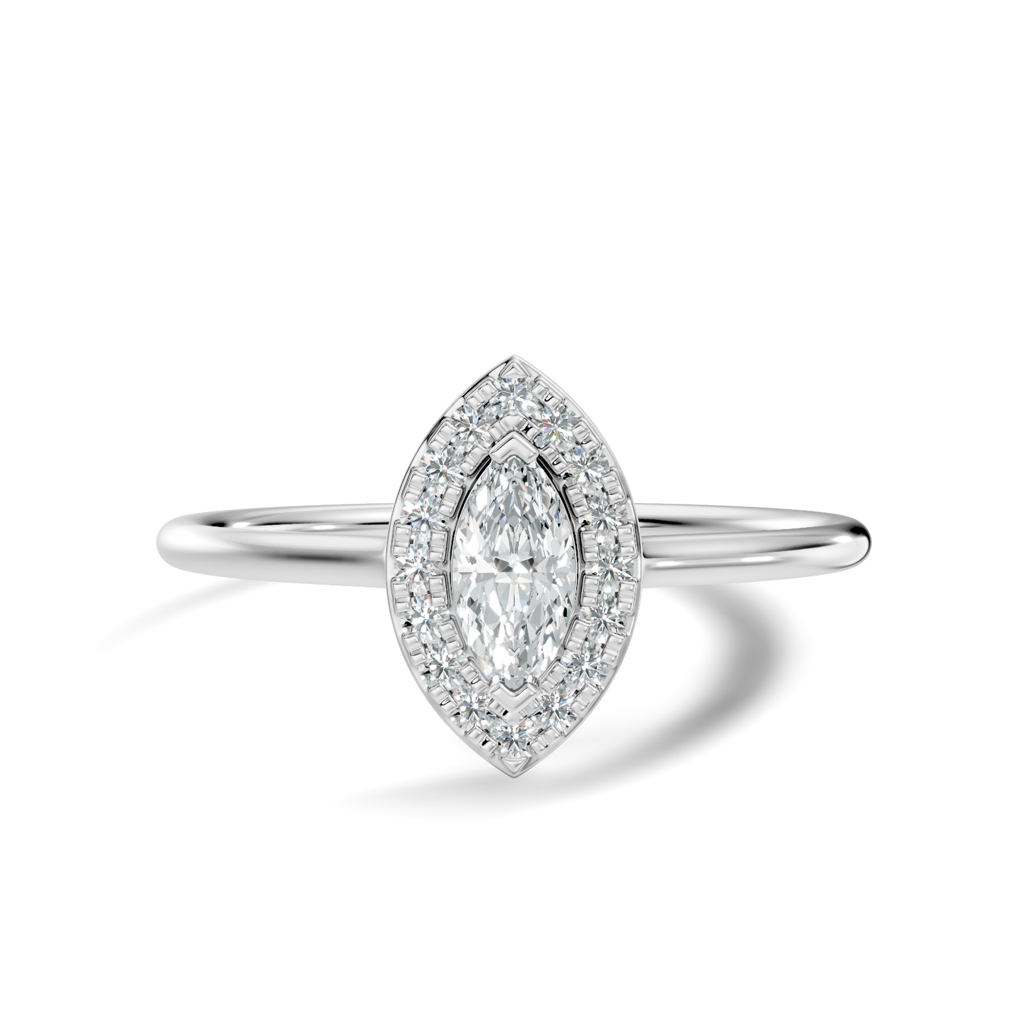 Lab Grown Marquise Diamond Halo Solitaire Ring