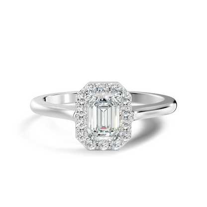 Emerald Cut Lab-Grown Diamond Halo Solitaire Ring