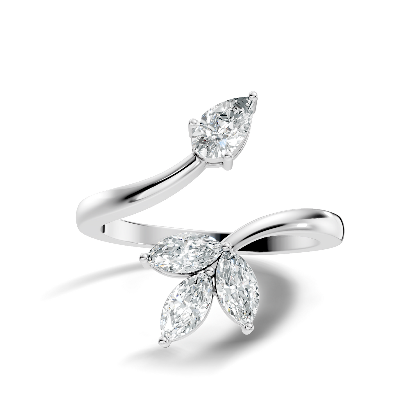 Marquise and Pear Cut Lab Grown Diamond Unique Delicate Vintage Bypass Dainty Party Wear Ring For Women's