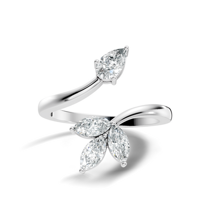 Marquise and Pear Cut Lab Grown Diamond Unique Delicate Vintage Bypass Dainty Party Wear Ring For Women's