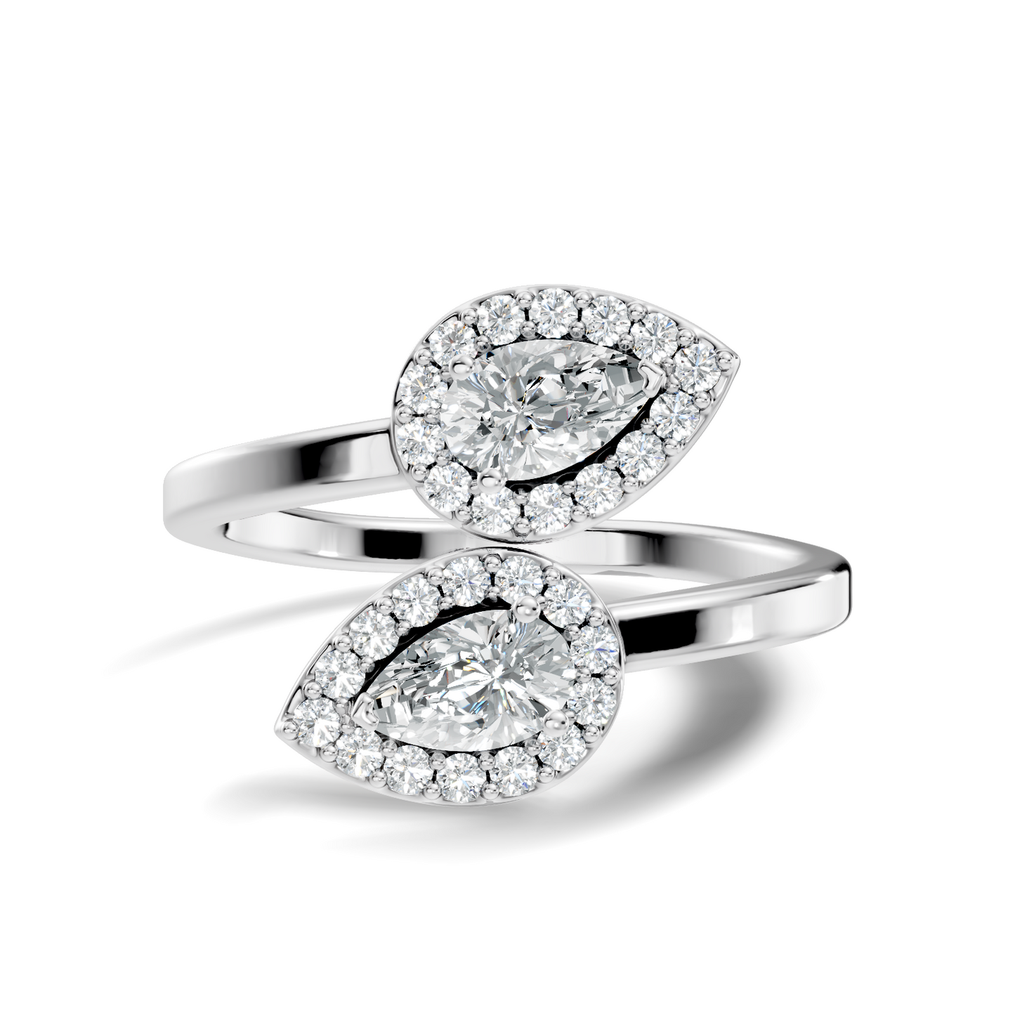 Lab Grown Pear & Round Diamond Halo Open Bypass Ring