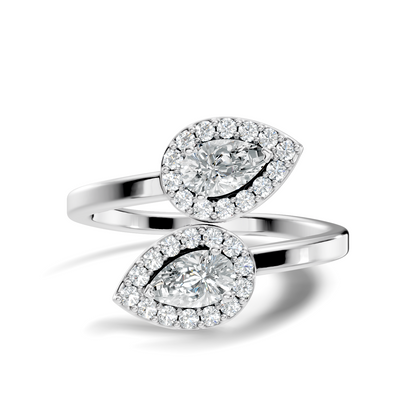 Lab Grown Pear & Round Diamond Halo Open Bypass Ring