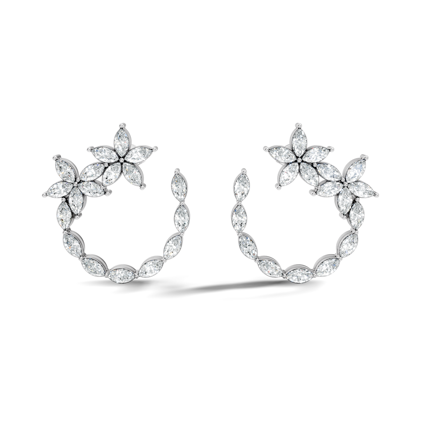 Elegant Marquise Shaped Diamond  Earring Vintage Floral Stud Perfect Gift For Womens