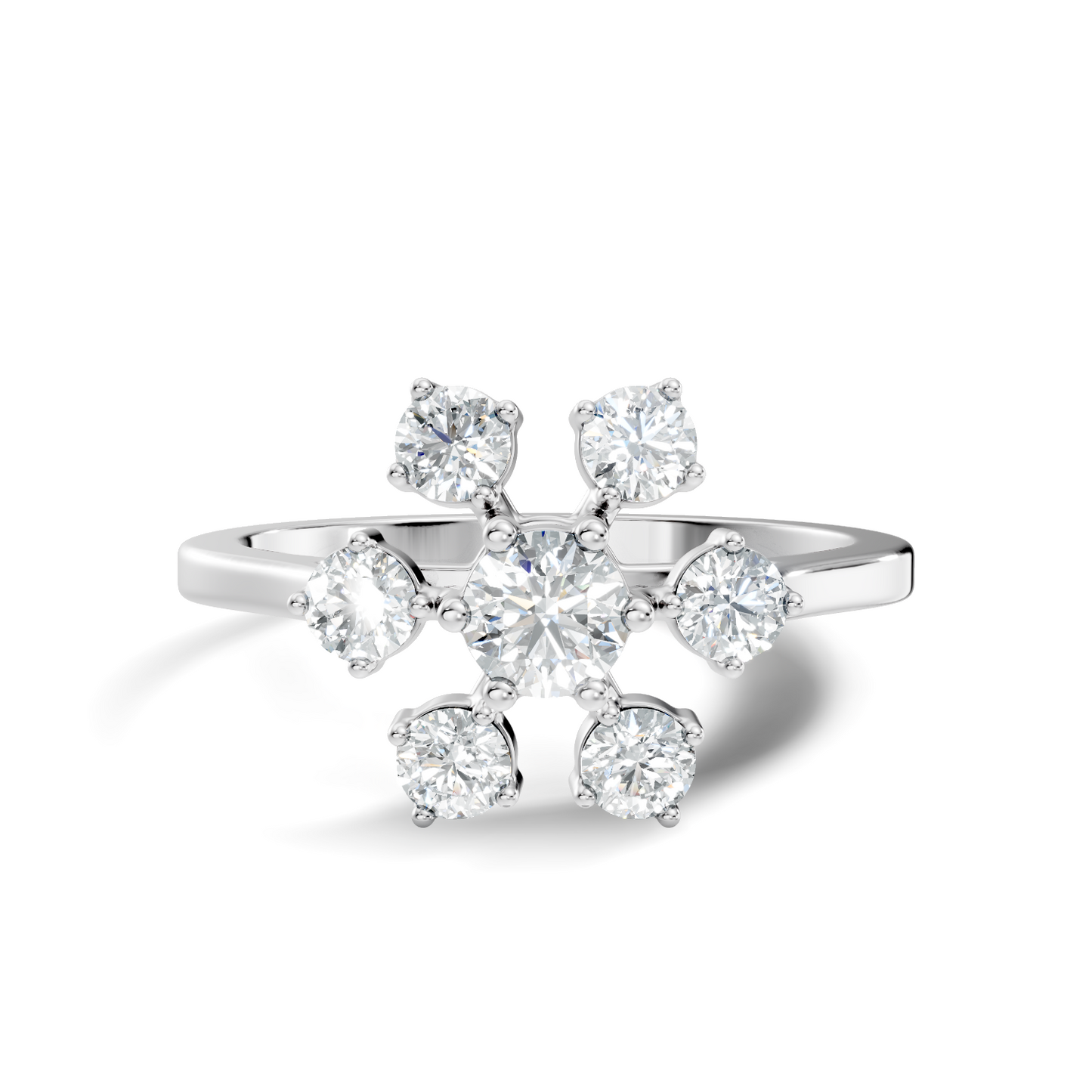 Round Cut Lab Grown Diamond Unique Flower Shape Dainty Stackable Party Wear Ring For Her