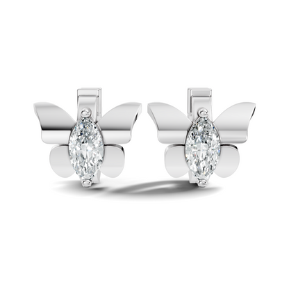 Marquise Cut Lab Grown Diamond Solitaire 14k Solid Gold Butterfly Stud Earring For Women