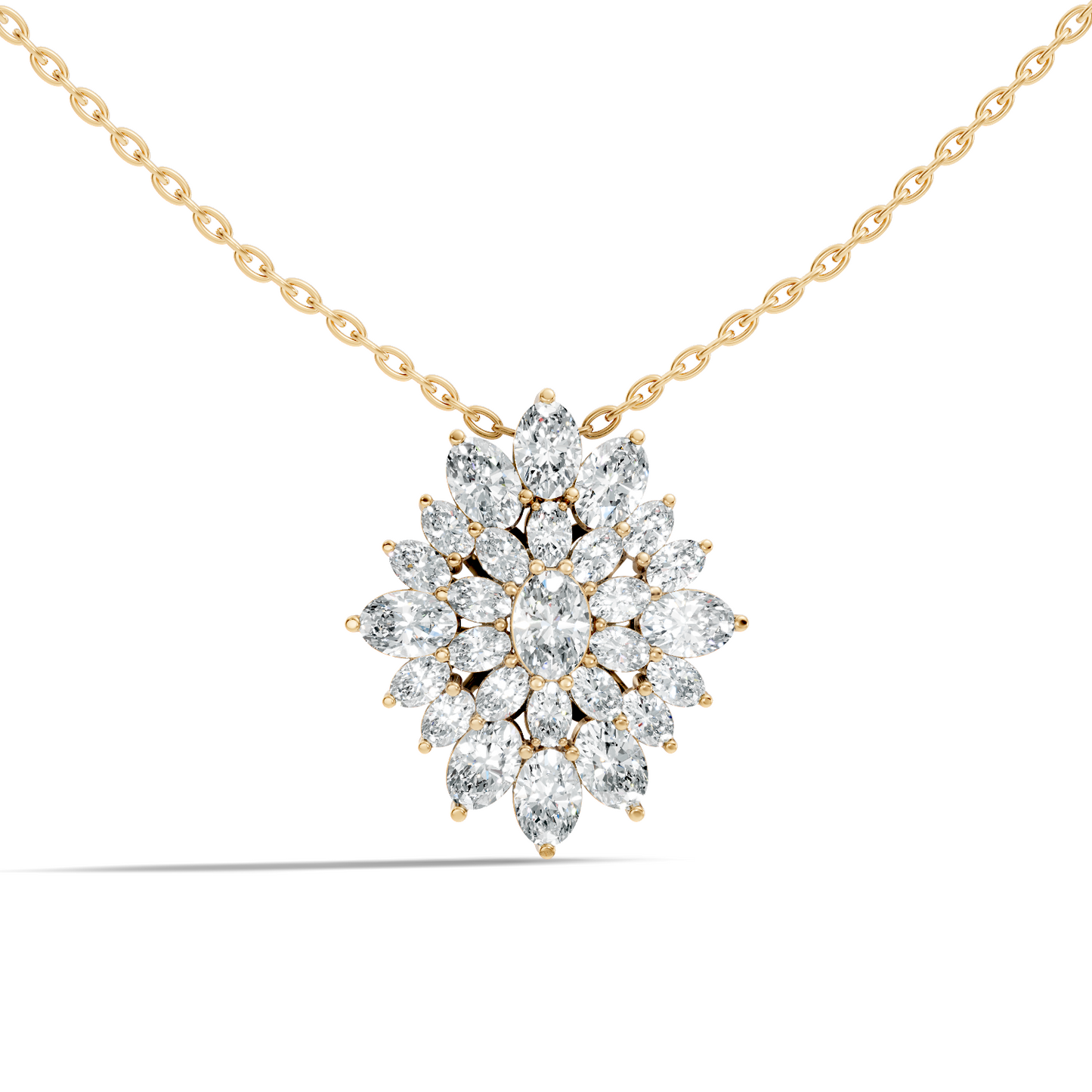 Lab Grown Diamond Sunburst Cluster Pendant 14K Rose Gold NecklaceTimeless Floral Design Jewelry