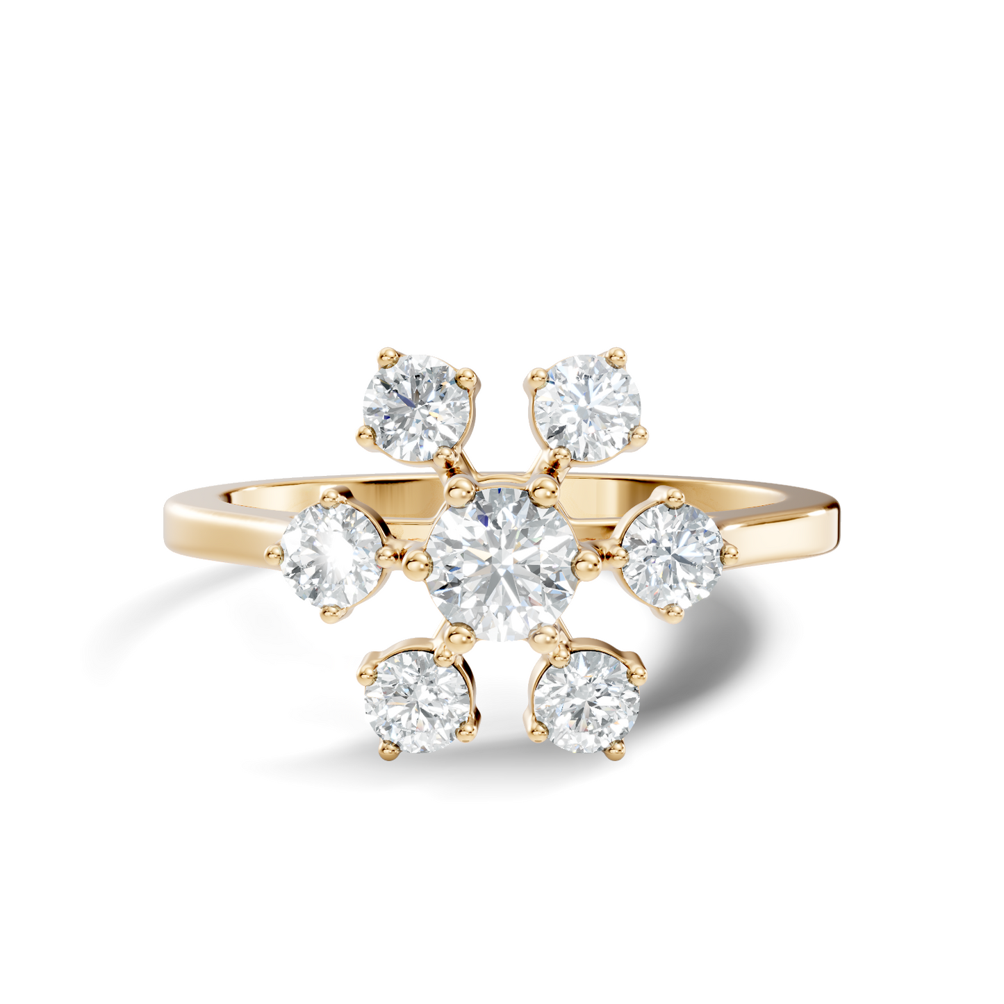 Round Cut Lab Grown Diamond Unique Flower Shape Dainty Stackable Party Wear Ring For Her