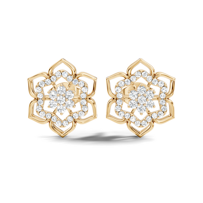 18k Solid Gold Natural & Lab Grown Round Shape Diamond New Classic Elegance Diamond Earrings For Women