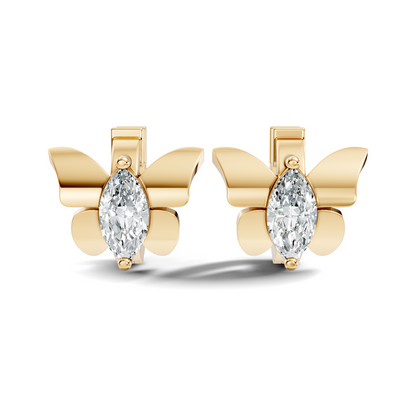 Marquise Cut Lab Grown Diamond Solitaire 14k Solid Gold Butterfly Stud Earring For Women
