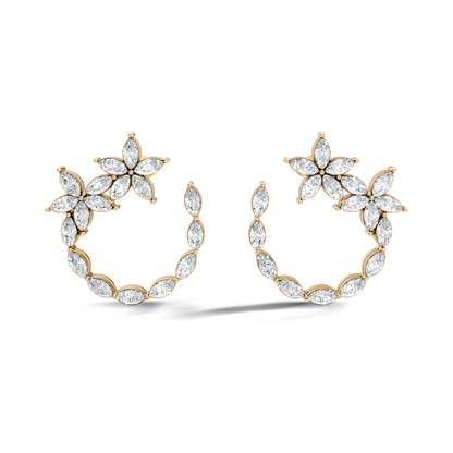 Elegant Marquise Shaped Diamond  Earring Vintage Floral Stud Perfect Gift For Womens