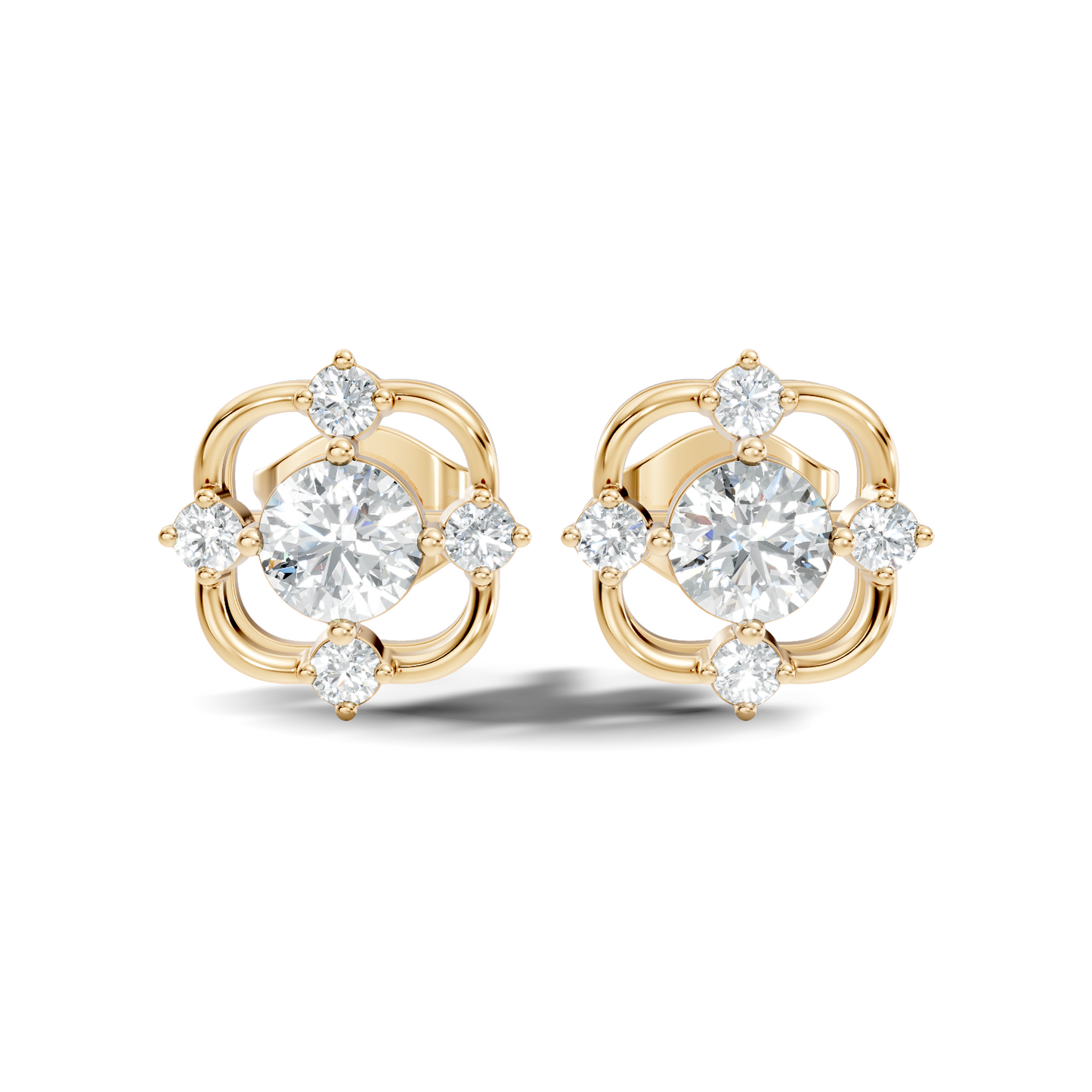 Round Shape Lab grown Diamond 14k Solid Gold Studs Shinning Earrings For Weeding Wear