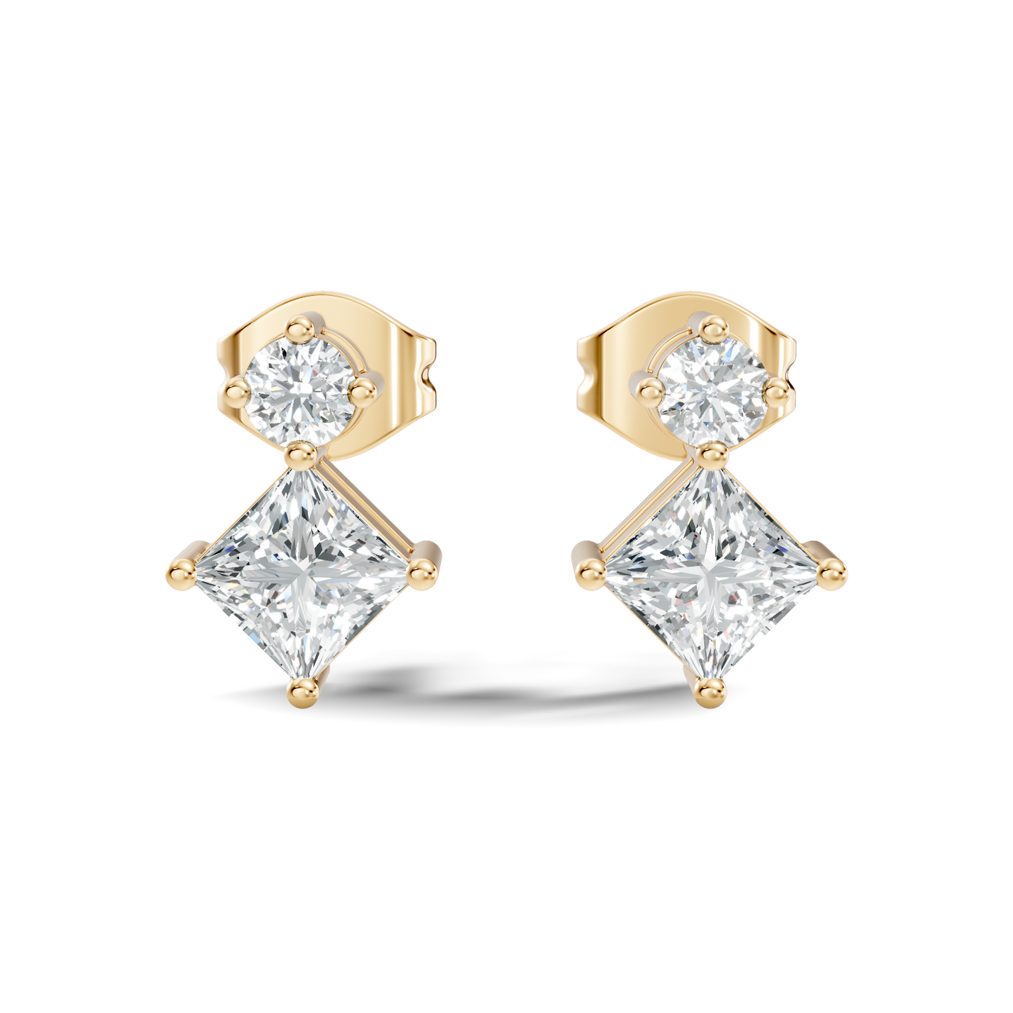 Princess & Round Shape Natural And Lab Grown Diamond 14k Solid Gold Classic Studs Diamond Earrings