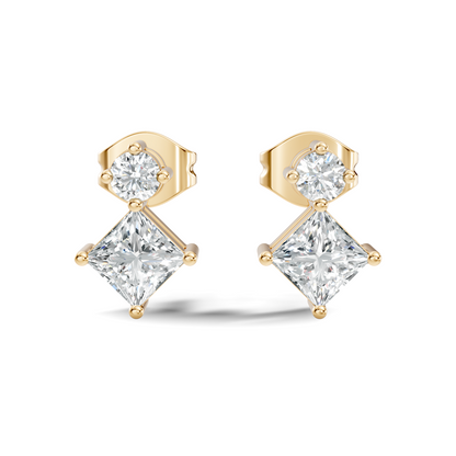 Princess & Round Shape Natural And Lab Grown Diamond 14k Solid Gold Classic Studs Diamond Earrings