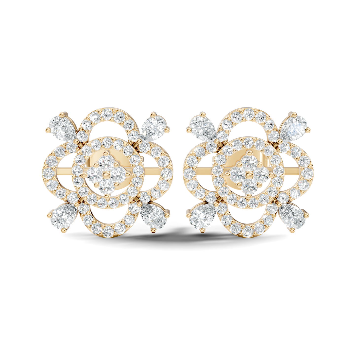 Pear & Round Shape Lab Grown Diamond 10k Solid Gold Earrings Daily Wear For Women