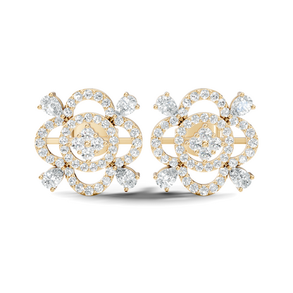 Pear & Round Shape Lab Grown Diamond 10k Solid Gold Earrings Daily Wear For Women