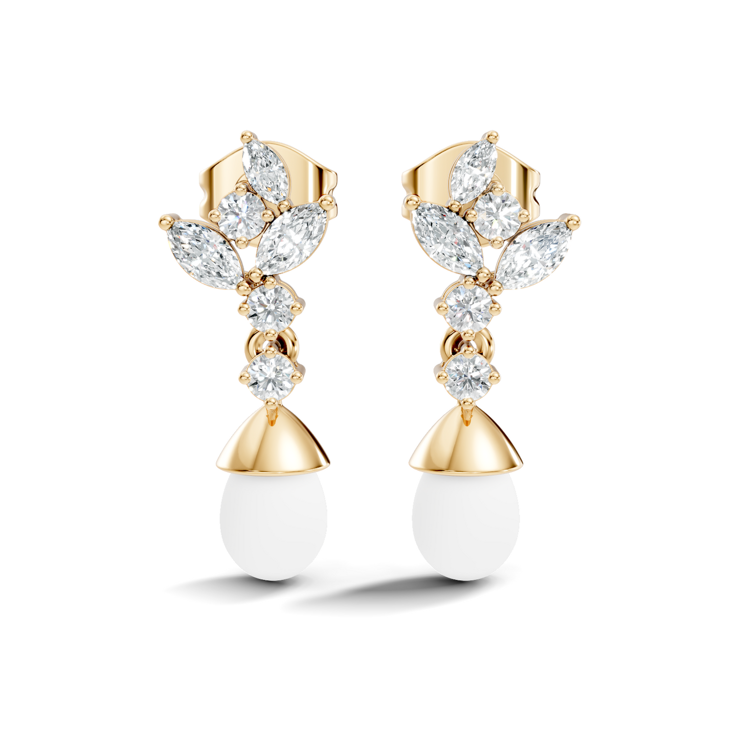 Marquise And Round Shape Natural & Lab grown Diamond dazzling Shinny Diamond Earrings For New Party Wear Look