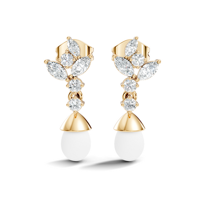 Marquise And Round Shape Natural & Lab grown Diamond dazzling Shinny Diamond Earrings For New Party Wear Look