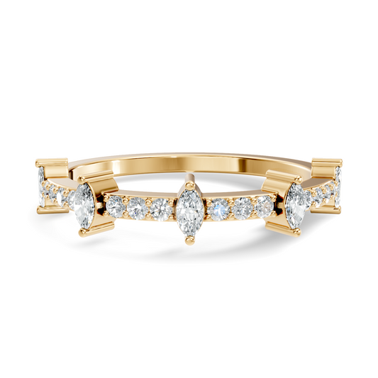 Round and Marquise Cut White Colorless Diamond Minimalist Half Eternity Band For Her