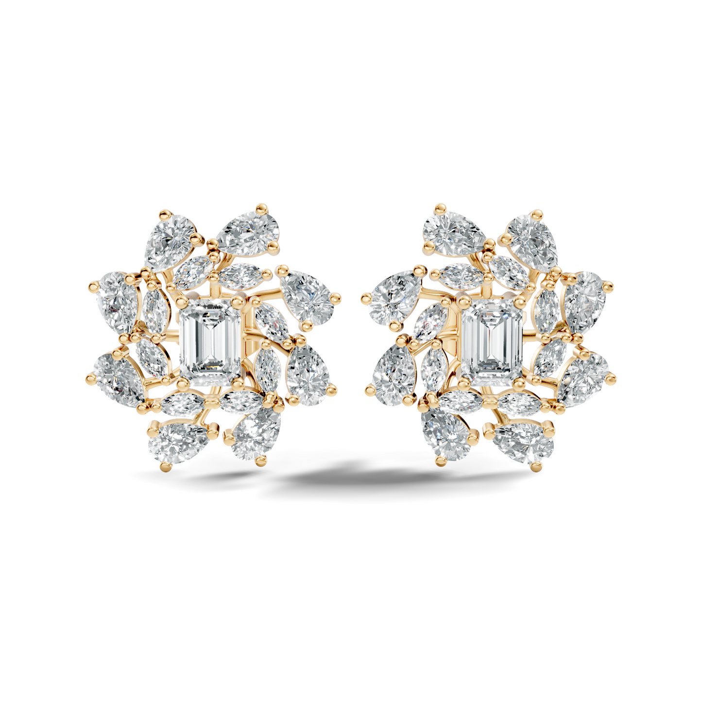 4.12Ct Marquise, Pear and Emerald  Shape Diamond Vintage Flower Shape Dainty Wedding  Earrings For Women's