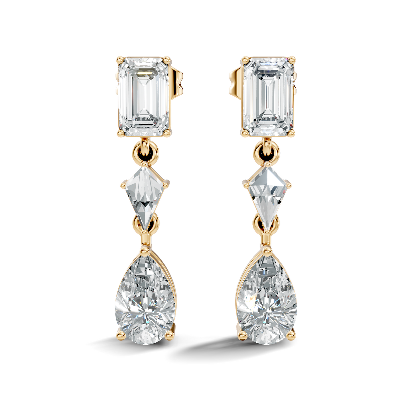 2.20 Ct Kite & Emerald Shape Lab Grown Diamond 14k Solid Gold Pear Drop Classic Studs Earrings