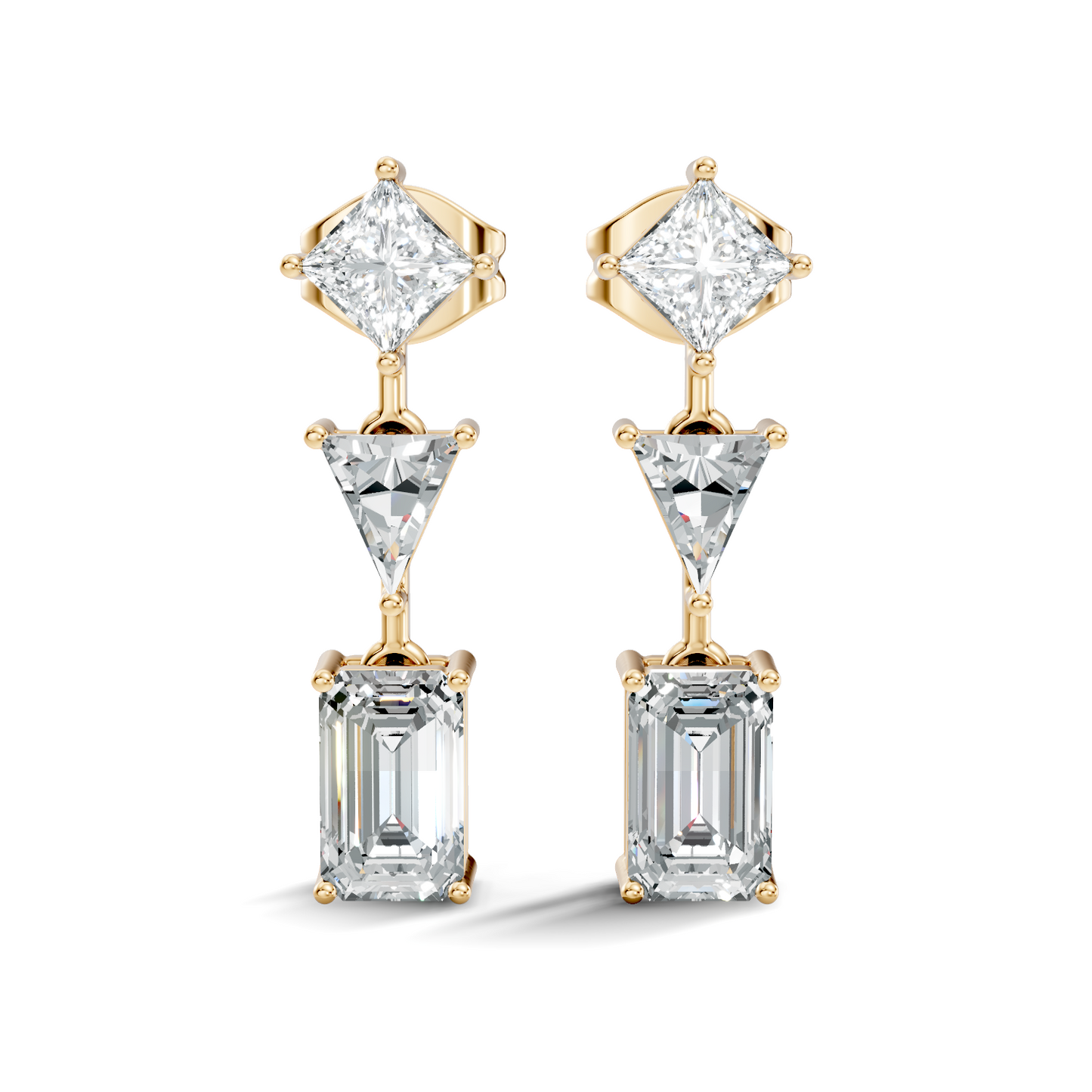 Princess,Triangle & Emerald 3.16 Ct 14k Solid Gold Lab grown Diamond Unique Style Elegance Diamond Earrings