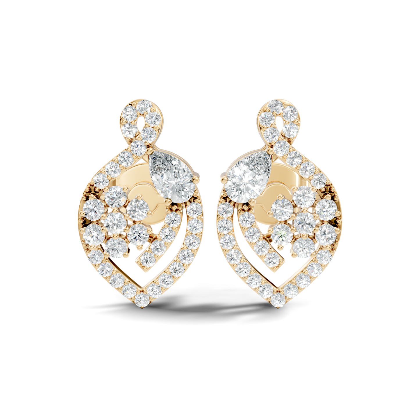 Pear & Round Shape 14k Solid Gold  Lab Grown- Natural Diamond Earrings For Daily wear For Women