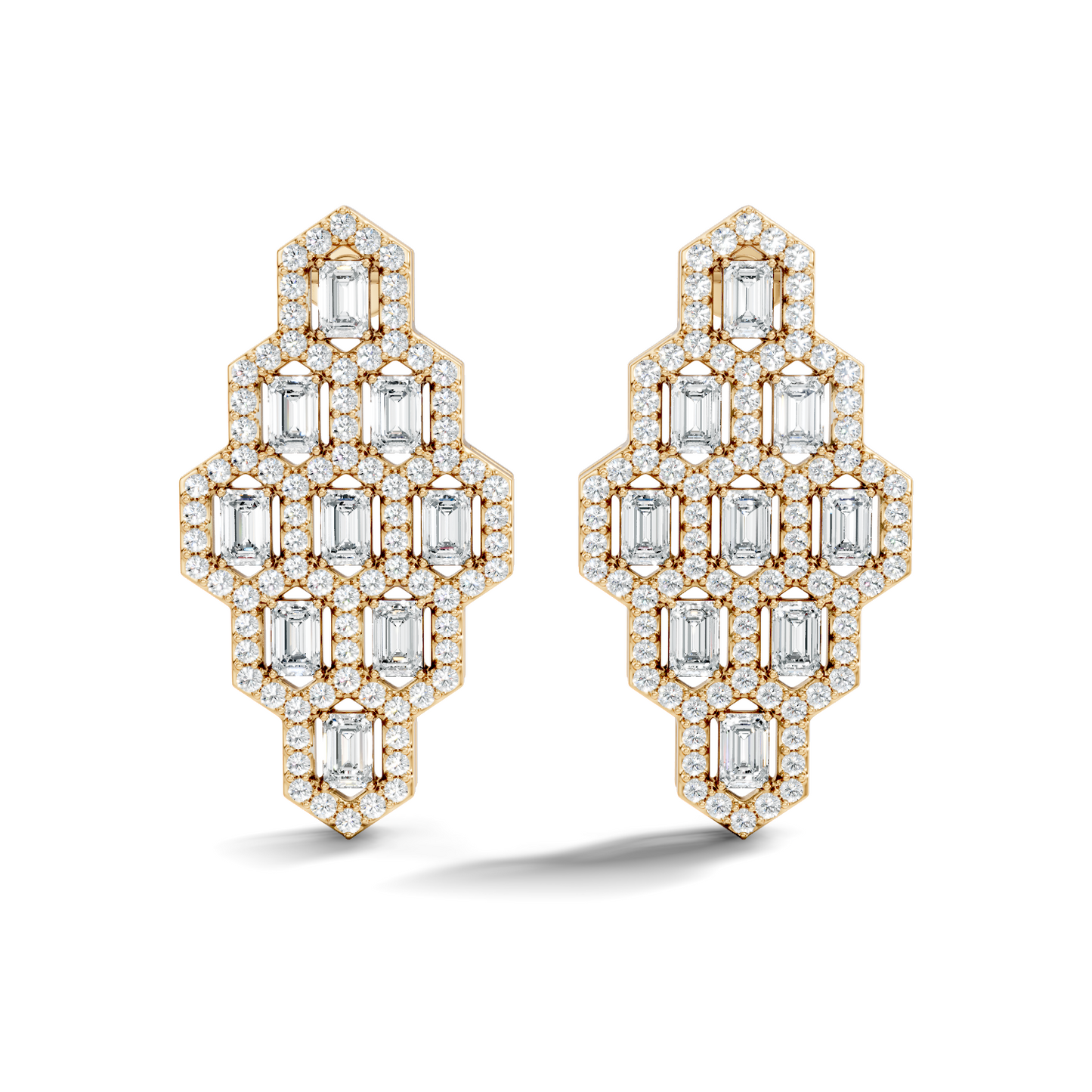 Emerald & Round Shape Natural, Lab Grown Diamond 18k Solid Rose Gold Dainty Wear Women Diamond Earrings