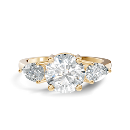 1.80Ct Pear and Round Cut High Quality Diamond Vintage Delicate Three Stone Dainty Party Wear Ring