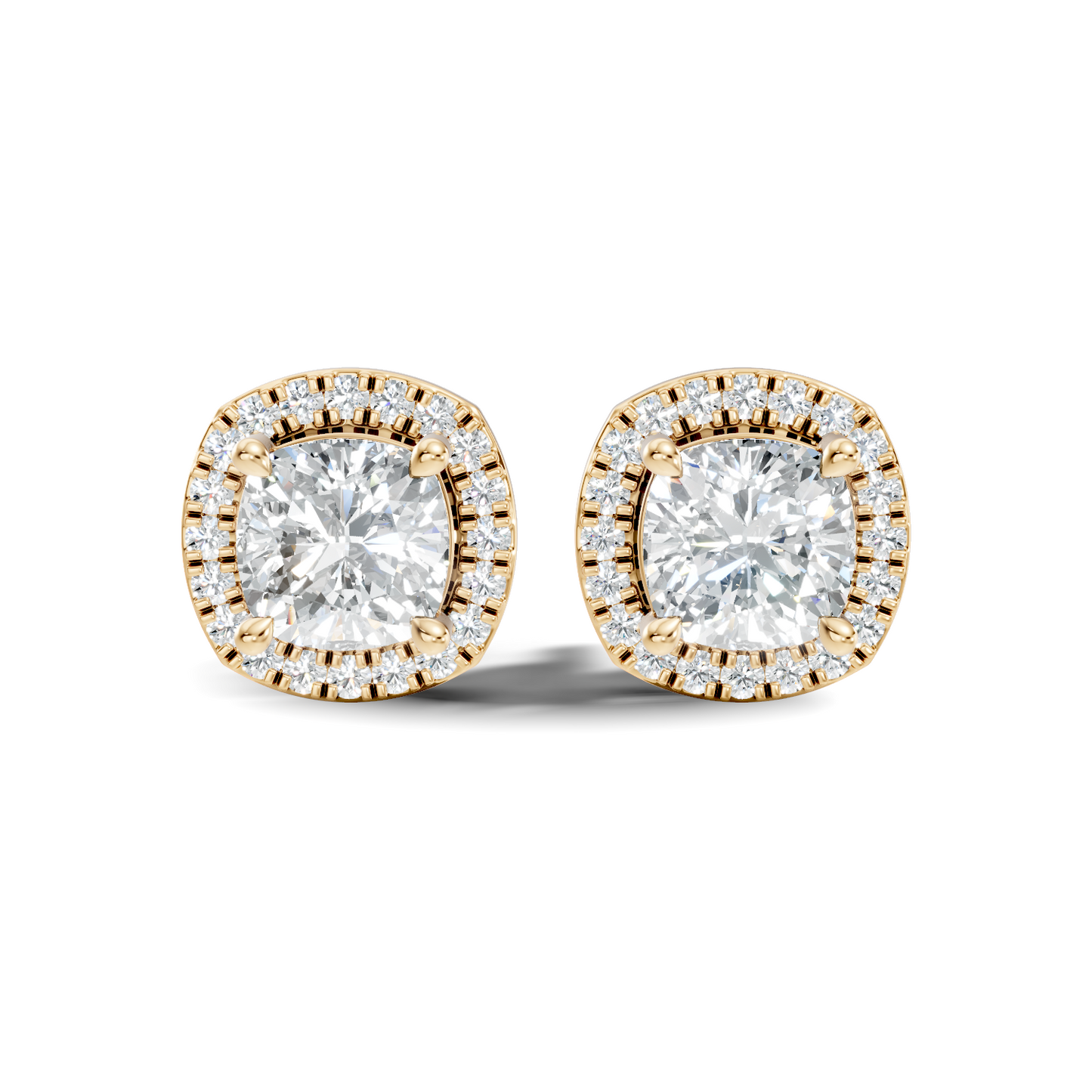 10k Solid Gold Stunning Cushion Square & Round Shape Studs Lab Grown Diamond Earrings For Women