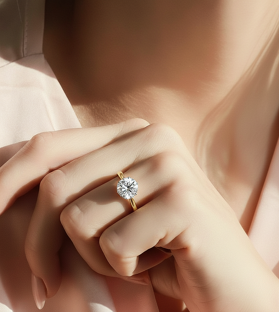 Round Shape Shinning One Stone Lab Grown Diamond Ring For Women Occasionally Wear