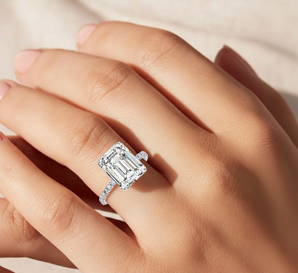 Lab Grown Emerald Cut Diamond Accent Ring