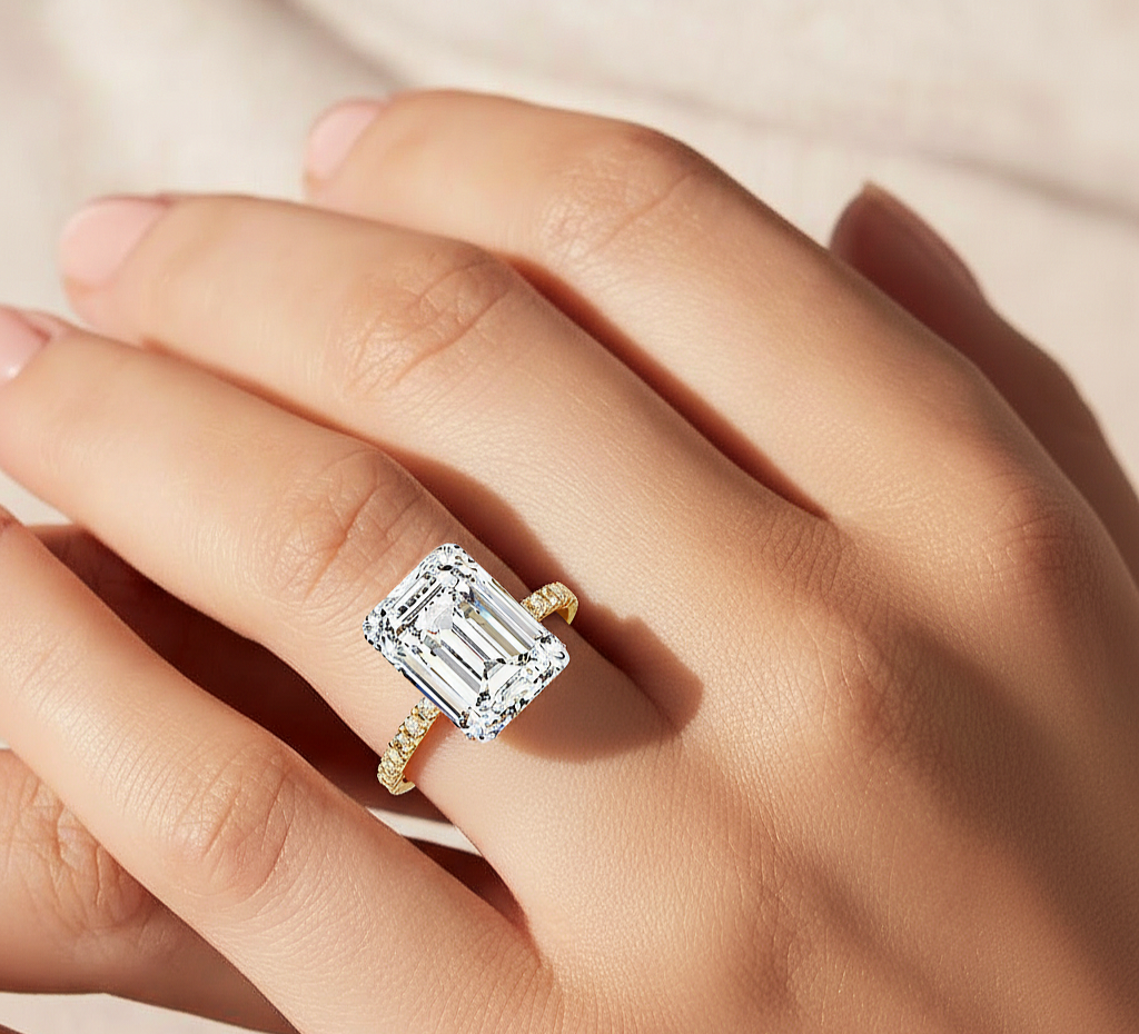 Lab Grown Emerald Cut Diamond Accent Ring