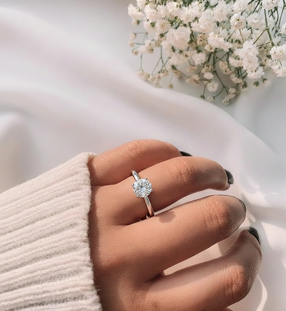 Round Cut Lab Diamond Solitaire Engagement Ring