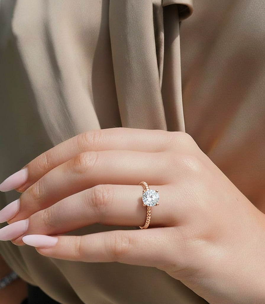 Solitaire Round Cut Lab Grown Diamond Vintage Delicate Prong Set Dainty Engagement Ring