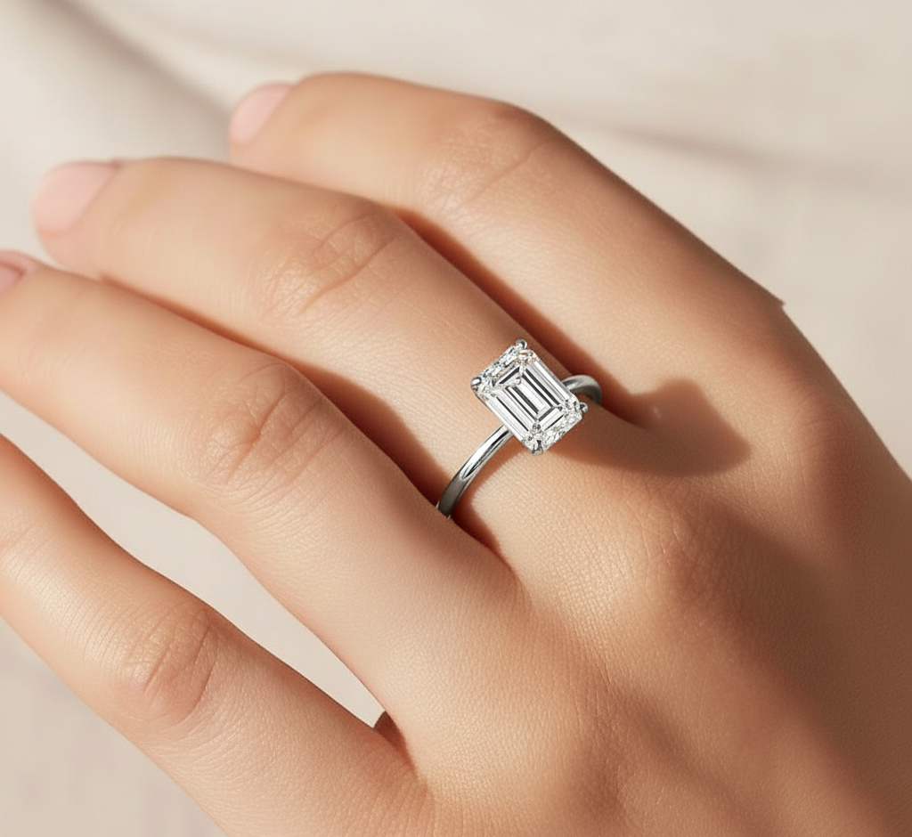 Lab Grown Emerald Cut Diamond Solitaire Ring