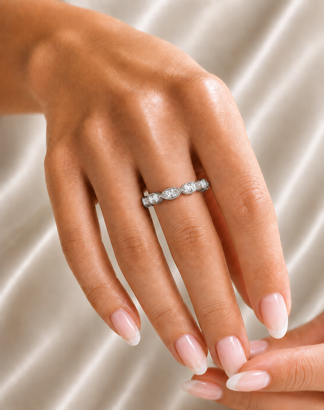 Half Round Eternity Band For Her In 14 KT Gold Stylish And Lightweight Jewelry - HIGHCARAT DIAMONDS
