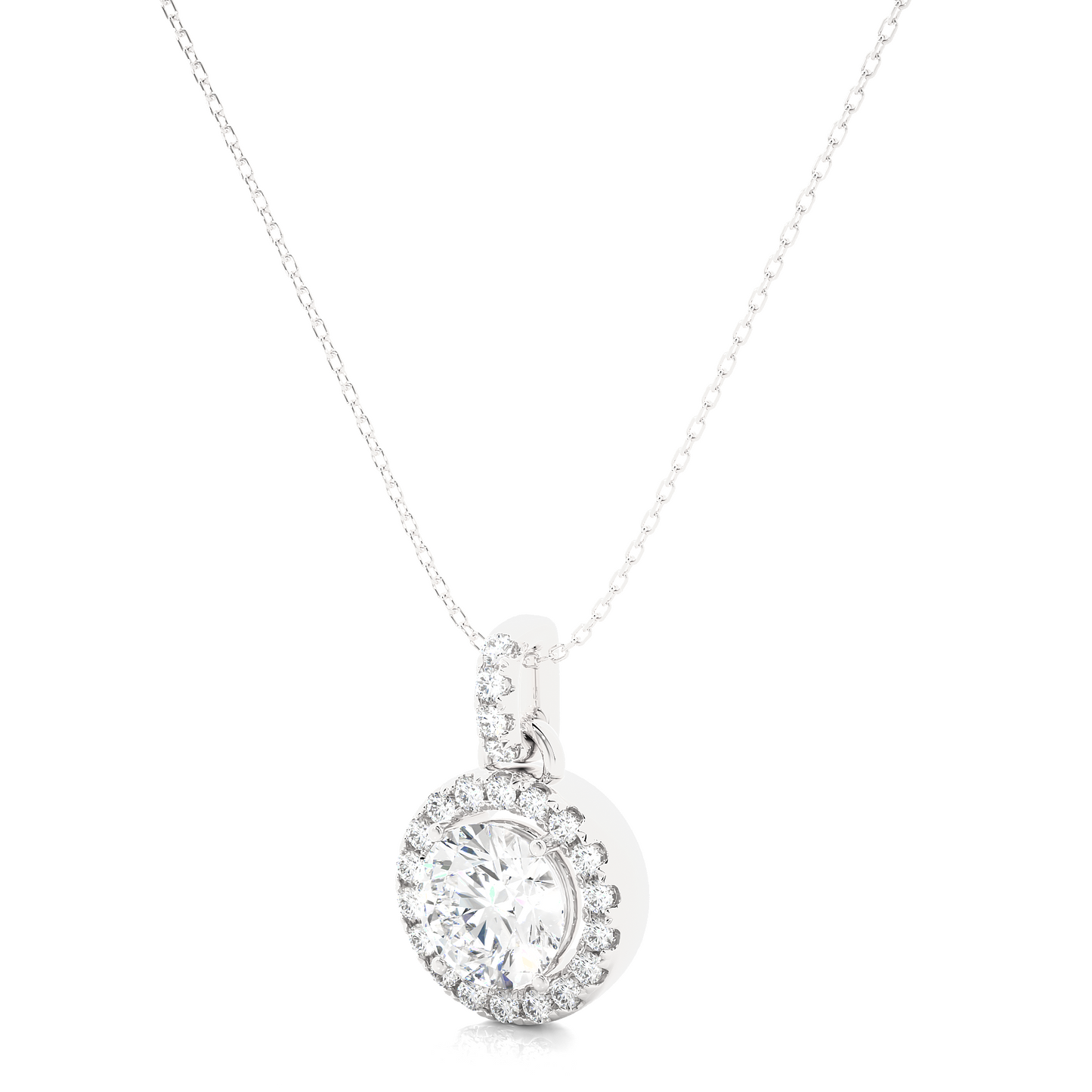 Halo Round Cut Diamond Pendant Necklace in 14k Solid Gold with Labgrown Diamond Accent - HIGHCARAT DIAMONDS