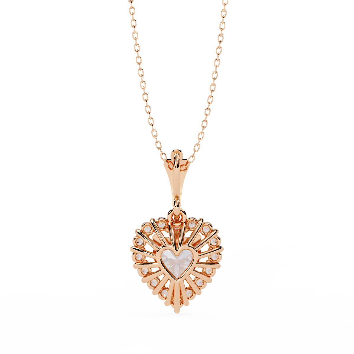 Heart and Round Cut Lab Grown Diamond Rose 14k Solid Gold Prong Set Minimalist Dainty Party Wear Pendant Perfect Gift for Her - HIGHCARAT DIAMONDS