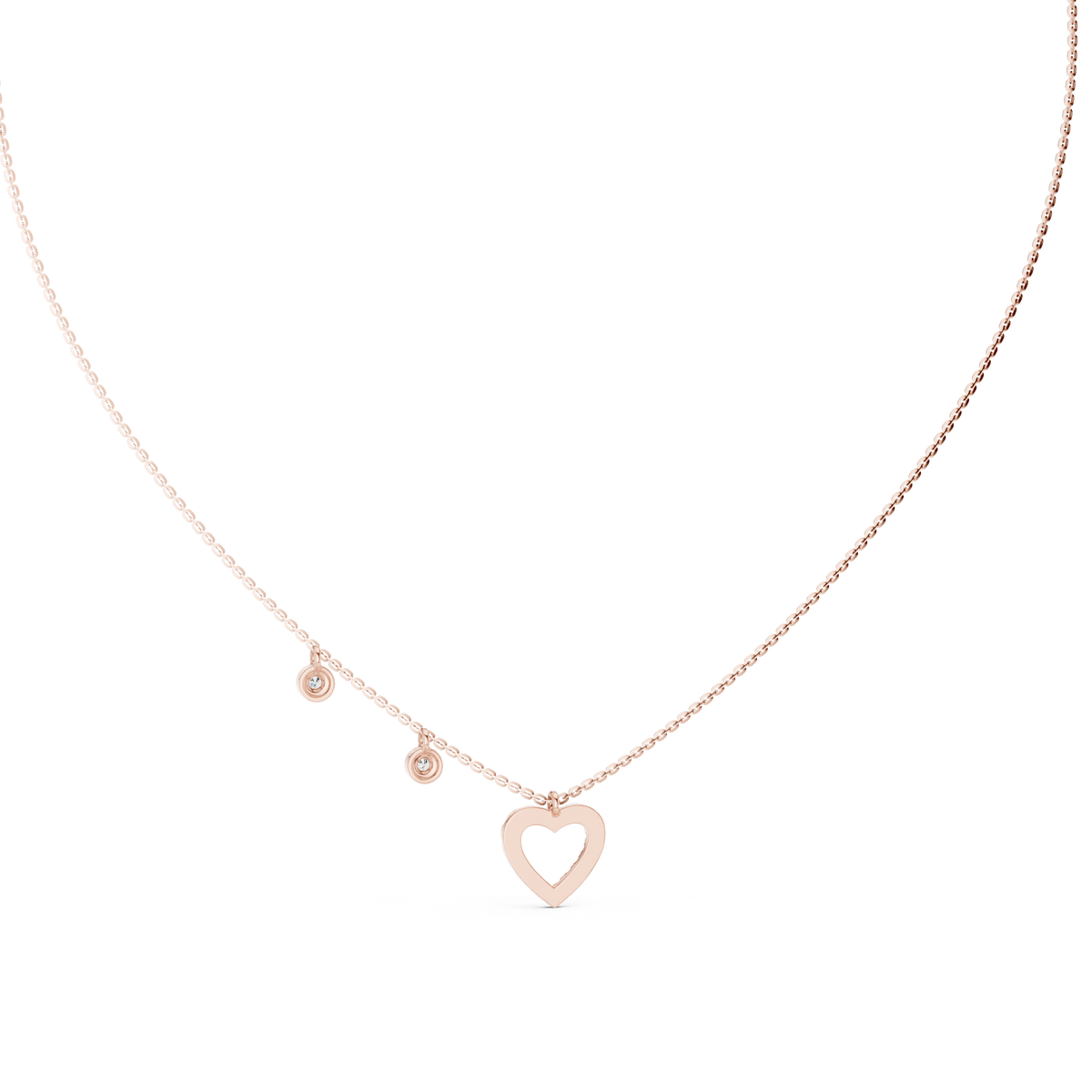 Heart Shape Round Cut Natural & Lab Grown Diamond 14k Rose Gold Very Sparkle Classic Necklace For Her - HIGHCARAT DIAMONDS