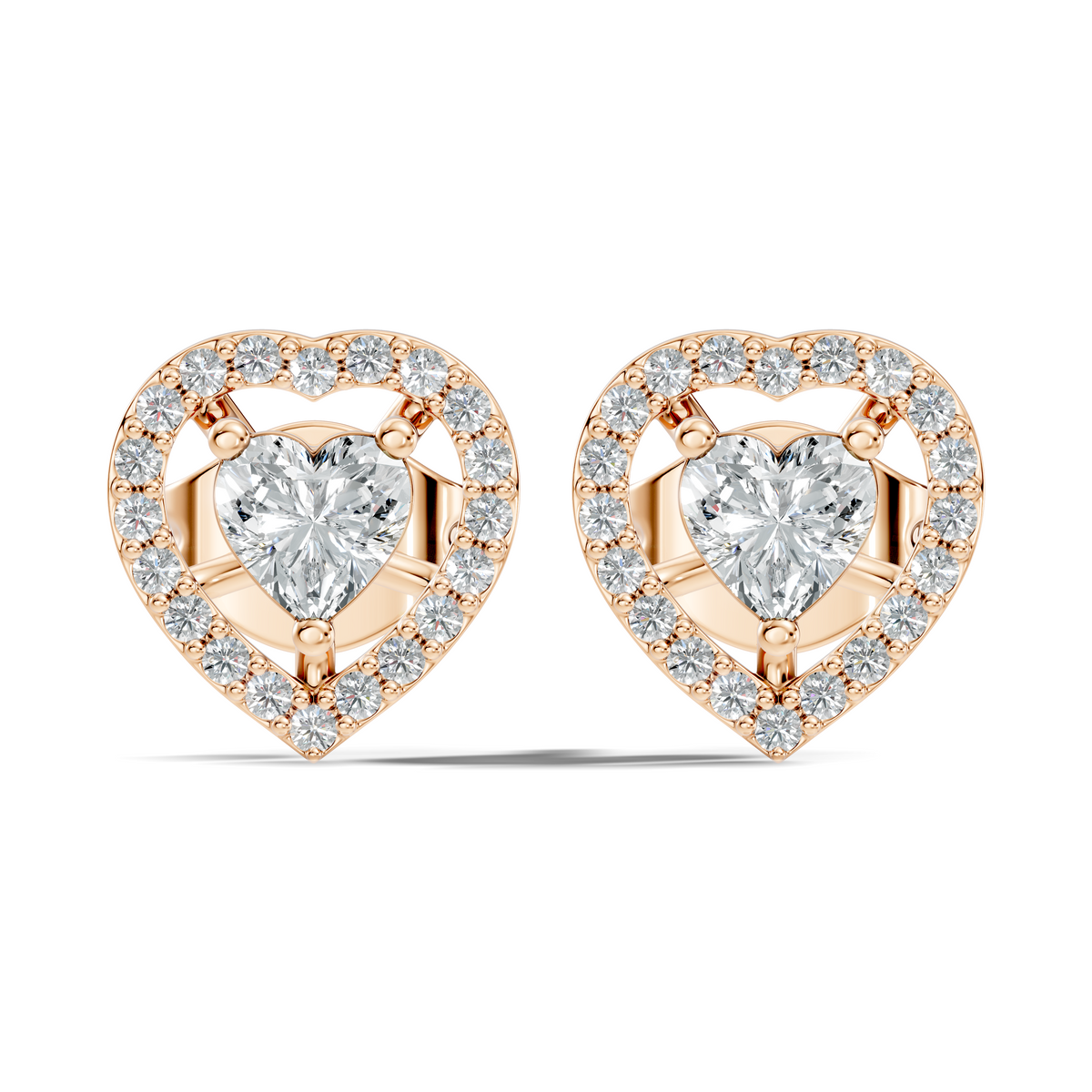 Round & Heart Shape Lab Grown Diamond 10k Solid Rose Gold Unique Diamond Earrings Anniversary Gift For Women - HIGHCARAT DIAMONDS