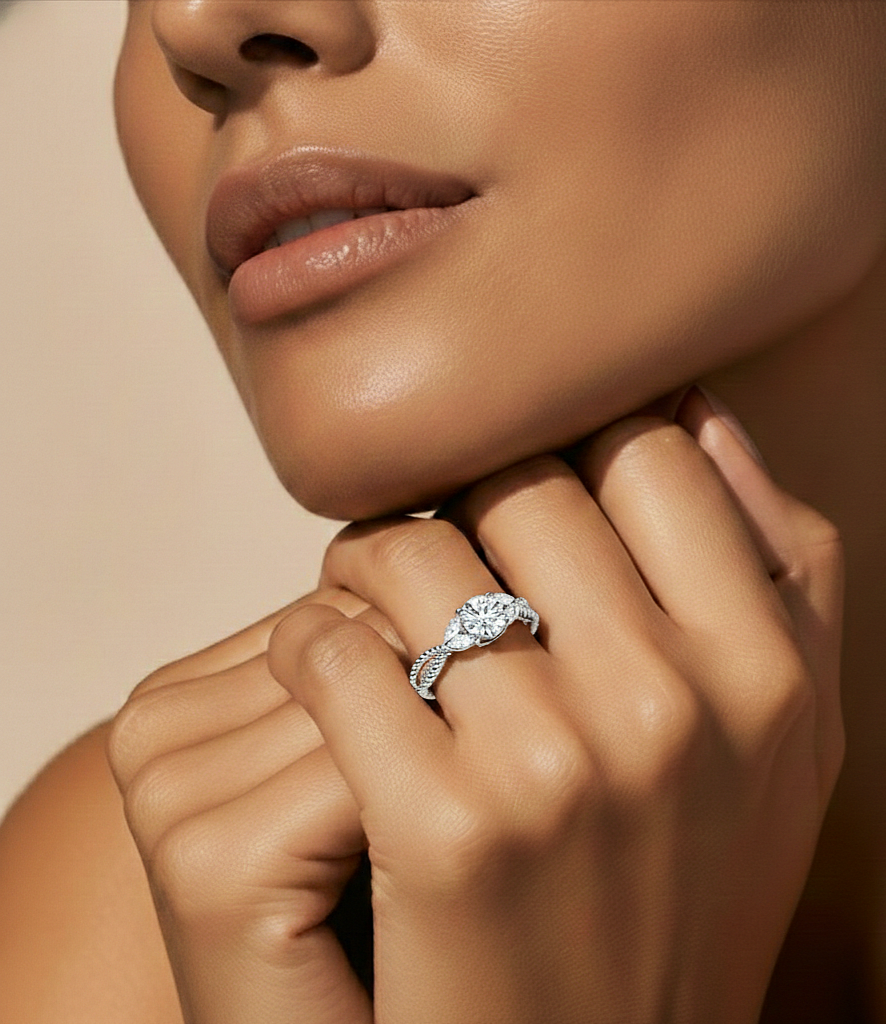 Marquise And Round Cut Diamond Twisted Elegant Art Deco Prefect Sparkling 5 Stone Promise Ring For Her