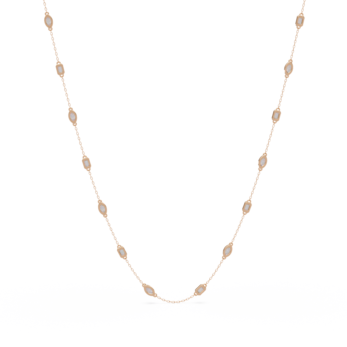 Marquise & Emerald Cut Lab Grown Diamond Station Necklace - HIGHCARAT DIAMONDS