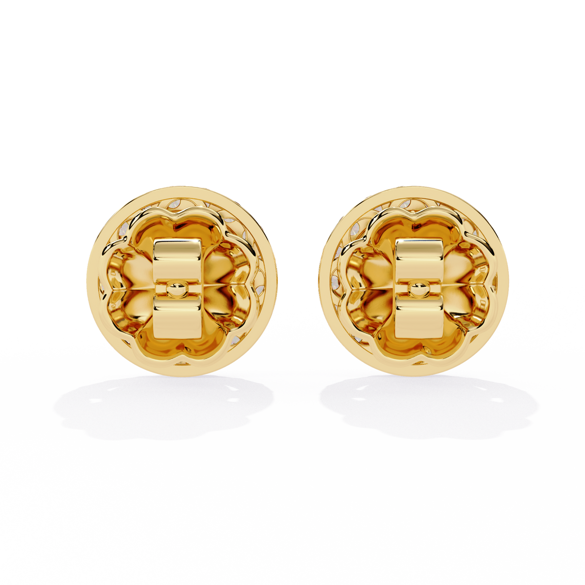 Marquise and Round Diamond Stud Earrings Side Profile Showing Halo Setting