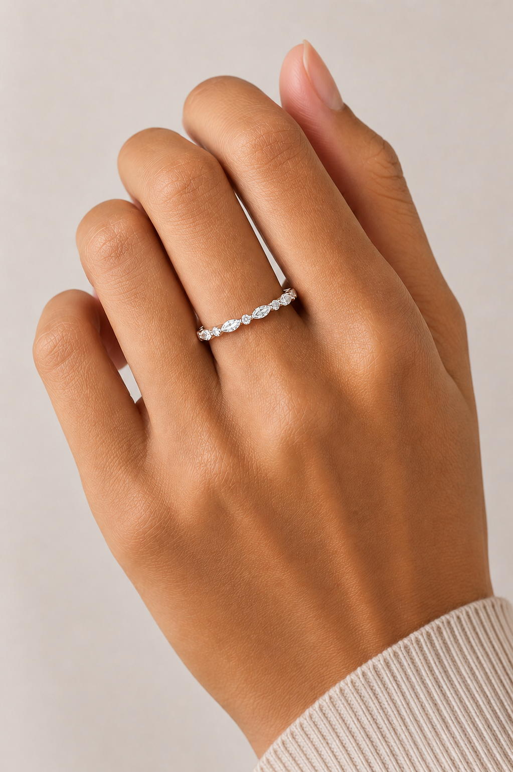 Marquise And Round Cut Lab Or Natural Diamond Ring For Anniversary Gift In 14 KT Solid Gold - HIGHCARAT DIAMONDS