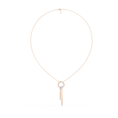 Baguette, Princess and Round 14K Solid Rose Gold Natural Cut Diamond Bezel Set Antique Necklace Gifted for Women's