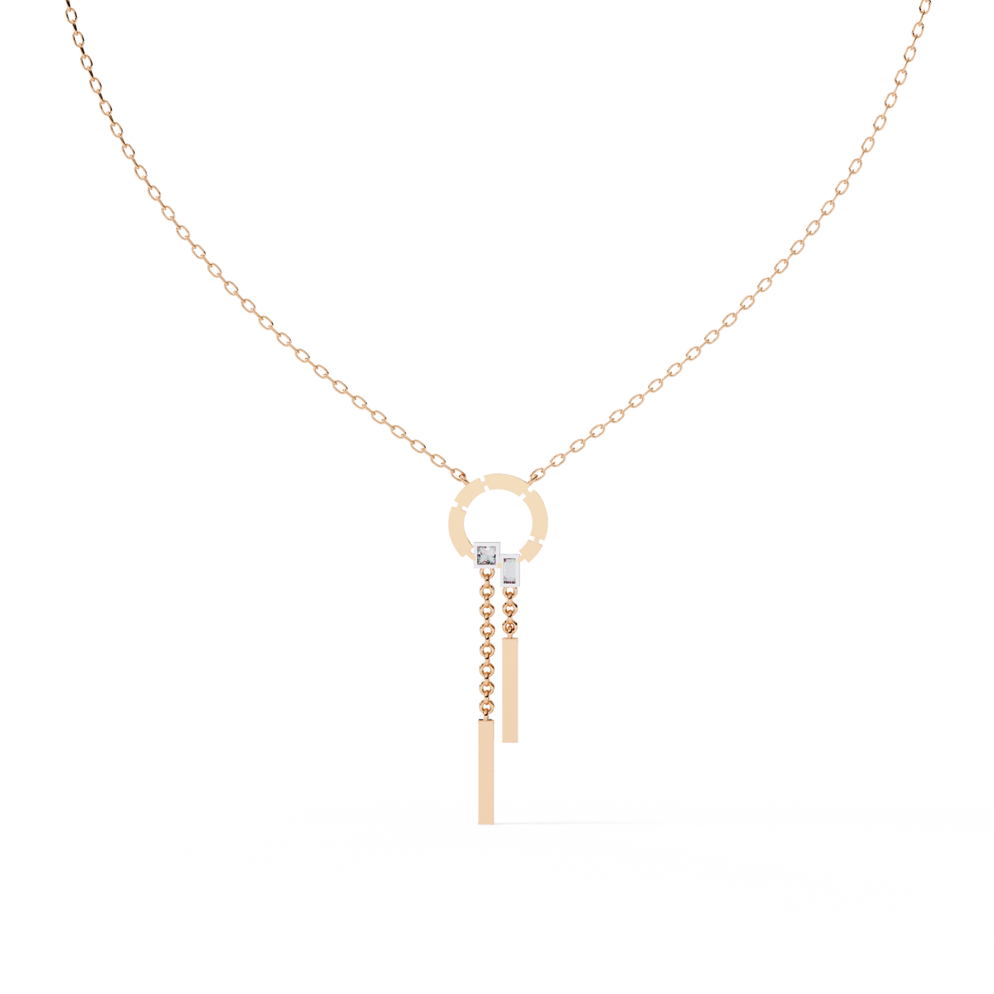 Baguette, Princess and Round 14K Solid Rose Gold Natural Cut Diamond Bezel Set Antique Necklace Gifted for Women's