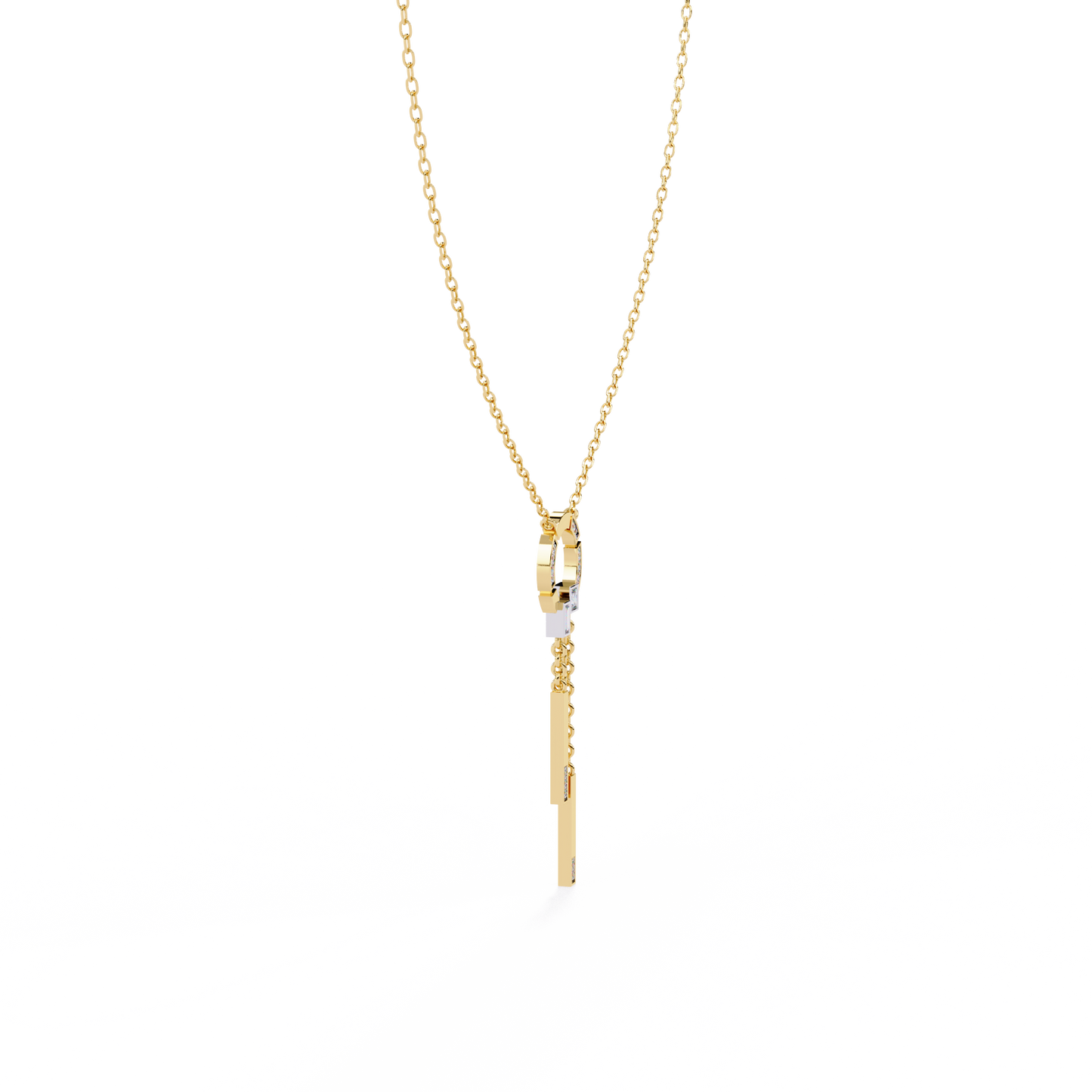 Baguette, Princess and Round 14K Solid Rose Gold Natural Cut Diamond Bezel Set Antique Necklace Gifted for Women's